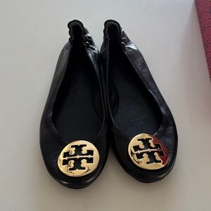 Tory Burch Black Flats with Gold Emblem